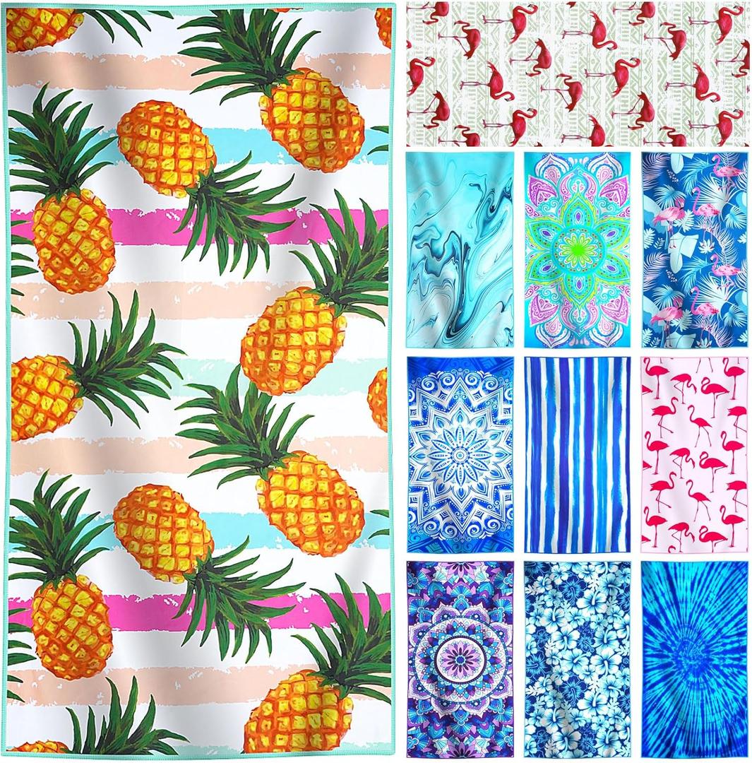 Genovega Microfiber Lightweight Thin Overysized Beach Towel Sandproof Compact Clearance Quick Dry Towels Sand Free Swim Camping Blanket Travel Essentials Accessories Women Men Adults Yellow Pineapple