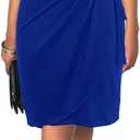 Berydress Women's Classic 3/4 Sleeve V Neck Sheath Casual Party Work Faux Black Wrap Dress (Blue, L)