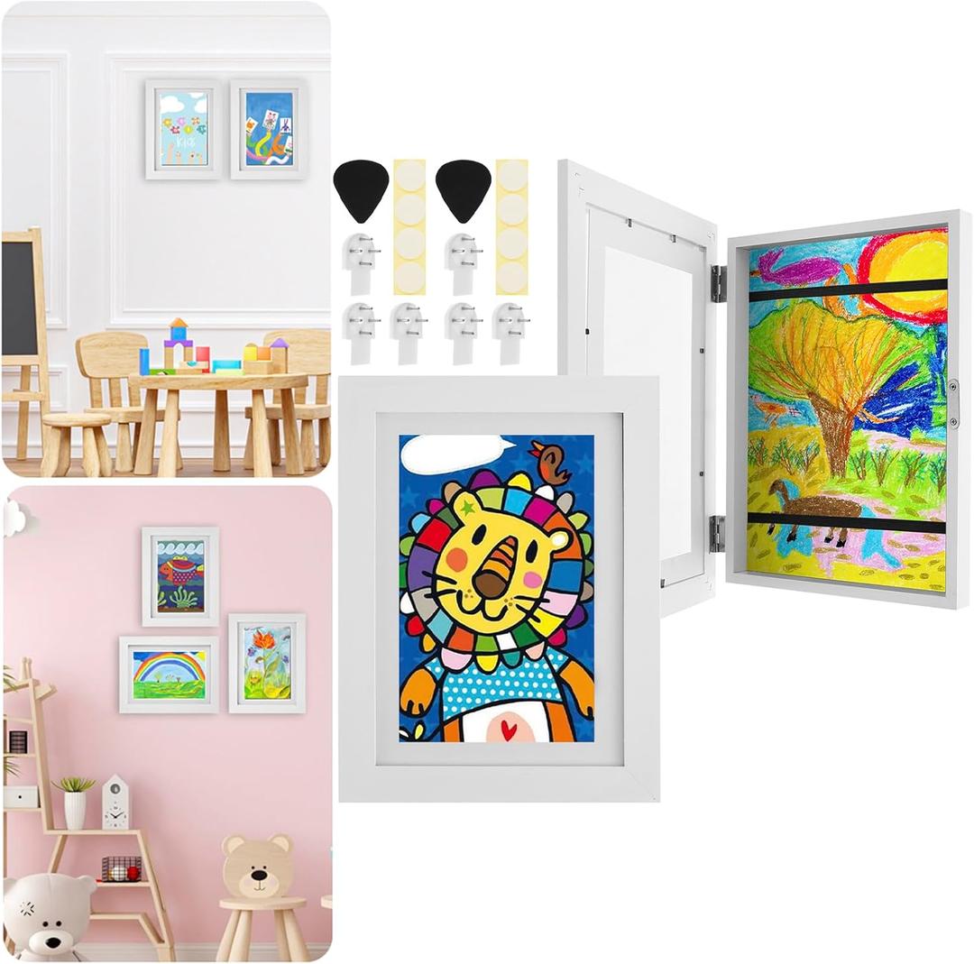 2Pcs Kids Art Frame Changeable 8.5x11 Letter Size Display with Mat Kids Artwork Frame Front Opening Artwork Frames for Kids Art Decorative Art Frames for Kids Art Holds 50-100 Works of Art for Hanging,White