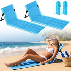 Vicenpal Foldable Beach Lounge Chairs Portable Lightweight Beach Mat Lounger Chairs with Back Support Pool Seat for Sunbathing Sand Tanning Outdoor Poolside Camping Picnic Lawn(Blue,2 Pack)