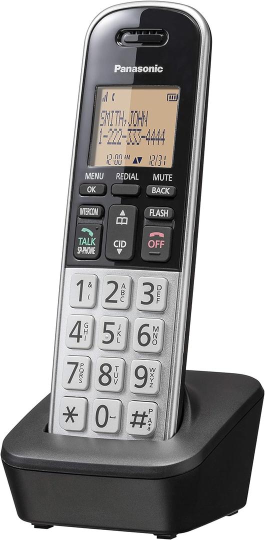 Panasonic Compact Cordless Phone with DECT 6.0, 1.6" Amber LCD and Illuminated HS Keypad, Call Block, Caller ID, Multiple Display Languages - 1 Handset - KX-TGB810S (Black/ Silver)
