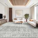 Living Room Rugs 9x12: Washable Moroccan Geometric Boho Rug Farmhouse Non Slip Stain Resistant Large Rug Low Pile Soft Carpet for Bedroom Dining Room Children Room (Grey,9'x12')