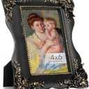 Axeman Antique Picture Frames 4x6 | Orante 4x6 Picture Frame with Real Glass | Vintage Picture Frames 4 x 6 for Wall & Tabletop Display | Retro 4 x 6 Photo Frame Black Gold - Black