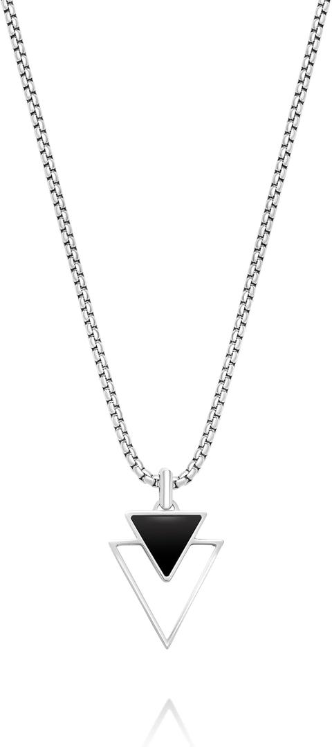Galis Mens Necklace - Premium Stainless Steel Silver Chain Necklace for Men, Non Tarnish, Chains For Men, Triangle, Cross, Black Enamel, Compass Pendant, Stylish Jewelry - Gifts for Him 24"