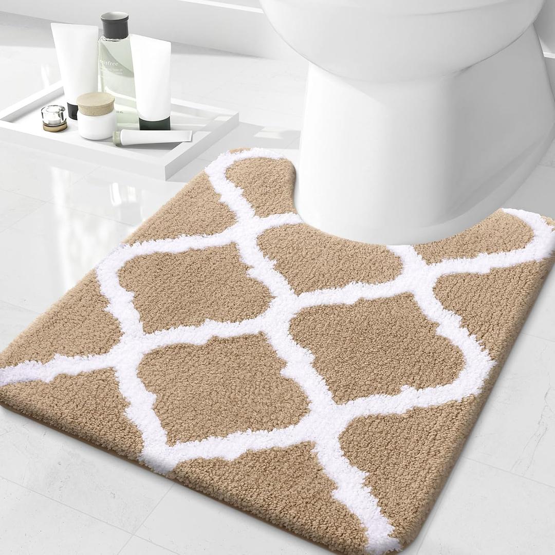 OLANLY U-Shaped Bathroom Rug 24x20  Soft Absorbent Microfiber, Non-Slip Plush Shaggy Mat, Machine Washable Contour Bath Rug for Toilet Base, Beige (24"x20")