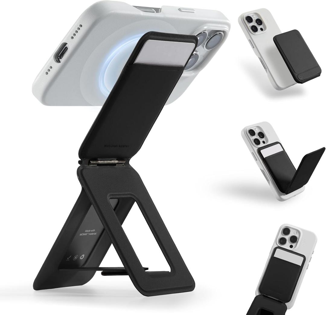 MOFT Phone Tripod Wallet, 3 in 1 Phone Stand MagSafe Wallet, NFC-Supported Magnetic Phone Stand, MOVAS Vegan Leather Adjustable Card Holder-Jet Black