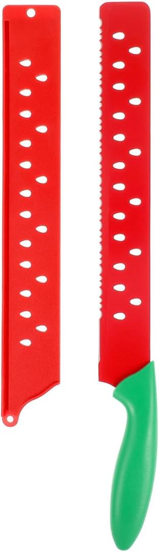 PRETYZOOM Watermelon Cutter with Sleeve Serrated Knife for Slicing Melons Bread and Cakes Kitchen Tool for Home Baking and Fruit Preparation