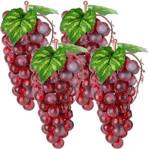 CLESDF Fake Red Grapes, 4 Bunches Plastic Lifelike Grapes Artificial Simulation Fruits for Wedding Home Kitchen Party Decor Photography Prop