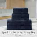 Premium Staple Cotton Bathroom Towel Set - Navy 600 GSM 6-Piece Luxury Bath Towel Set 1 Stripe - 2 Bath Towels, 2 Hand Towels & 2 Washclothes Set - High Absorbent & Quick Dry for Gym, Spa, Hotel