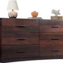 WLIVE Wood Dresser for Bedroom, Wide Chest of Drawers with 6 Drawers, Large Brown Storage Tower Unit, Modern Minimalist Closet Store Organizer for Living Room, Hallway
