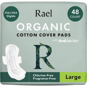 Rael Pads for Women, Organic Cotton Cover - Period Pads with Wings, Feminine Care, Sanitary Napkins, Heavy Absorbency, Unscented (Large, 48 Count)