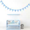 GCQQ Blue Happy Birthday Banner 14PCS Double-Layer Cotton Fabric Bunting 11.2FT Reusable Pennant Nursery Garlands with Pom Poms for Kids Boy Birthday Party Baby Shower Winter Wonderland Decorations