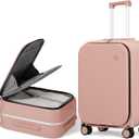 mixi Carry On Luggage, 20'' Suitcase with Front Laptop Pocket, Travel Rolling Luggage Aluminum Frame PC Hardside with Spinner Wheels & TSA Lock and Cover - Pink