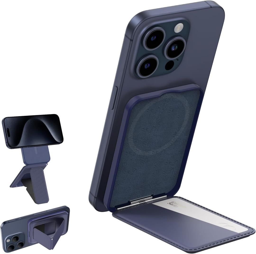 Compatible With Magsafe Wallet For iPhone 17/16/15/14/13/12 Series, Versatile Phone Stand, Card Holder Phone Grip, Strong Magnetic Strength, Lightweight Tripod Stand, Blue
