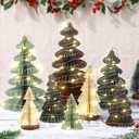 Faccito 8 Pcs Neutral Paper Christmas Trees Honeycomb Centerpiece Paper Honeycomb Christmas Tree with 2 LED Light Strings Hanging Decoration Table Centerpiece(Lovely Color,Fresh Style)