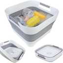 GIMWA 2.6 Gal(10L) Collapsible Wash Basin for Baby Bottles, Gray Space-Saving Collapsible Dish Basin with Drain Plug for bottle washing, Collapsible Bucket for RV Kitchen Essentials
