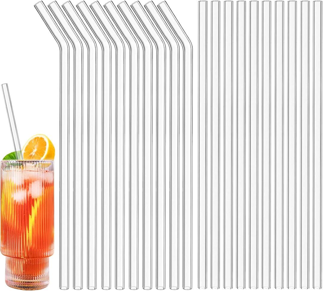 Glass Straws  24pcs Clear Glass Straw Set, 10'' Reusable Straws With Cleaning Brush For Tumblers, Tervis, Mason Jars (Clear)