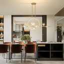 KELUOLY 10-Light Gold Kitchen Island Light, 54" Modern Dimmable Mid-Century Dining Room Chandelier, Linear Sputnik Pendant Lights with Globe Clear Glass Shade for Dining Room Kitchen Island, bar