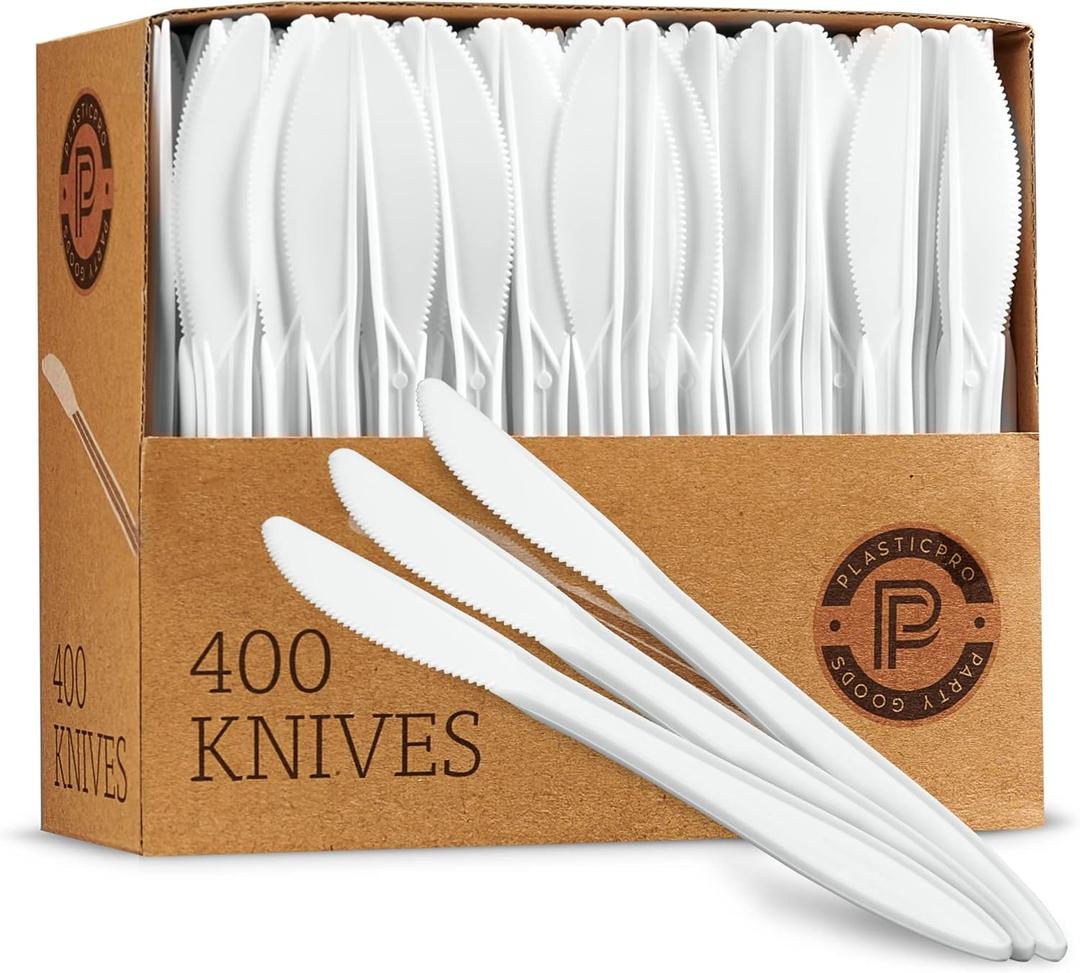 PLASTICPRO Cutlery 400 Mediumweight White Disposable Plastic Knives