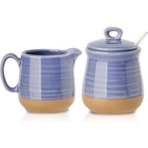 Hasense Sugar and Creamer Set with Lid Spoon, Porcelain Cream Container and Sugar Bowls Set for Countertop, Vintage Coffee Serving Set, Sugar Holder and Creamer Pitcher Set for Home Decor, Purple