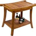 Tinamo 18”L Teak Shower Bench for Inside Shower with Handles, Storage Shelf