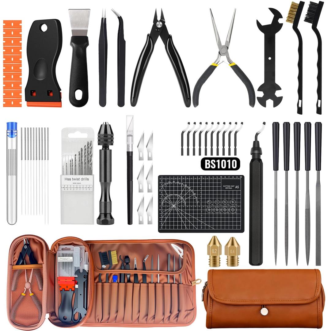 66Pcs 3D Printer Tools Kit with Storage Case, All-in-One Accessories for FDM/SLA Printers - Deburring Tool, Scrapers, Metal Files, Brushes, Hand Drill, Tweezers & More, for Bambu Lab, Ender 3, Kobra