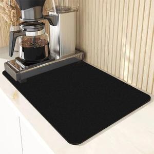 Coffee Mat, Dish Drying Mat with Non-Slip Rubber Backed, Easy Clean Super Absorbent Drying Pad for Kitchen Counter, Coffee Bar, Espresso Machine (Black, Small - 11.81"  15.74")