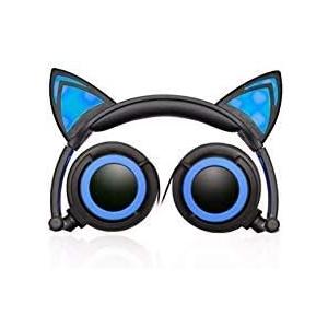 Hype Cat Ears LED Headphones with mic (BLUE) with IN-LINE Microphone