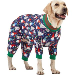 LovinPet Large Dog Christmas Pajamas - Christmas Outfit Xmas Holiday Costume for Dogs, Lightweight Pullover, A Gnome to FA La Navy Prints Large Dog PJ's Pitbull Clothes, XL (Red)