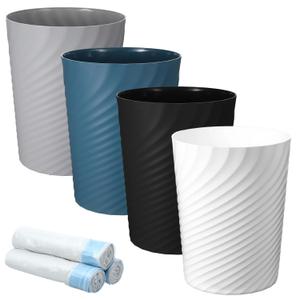 Kifmurase 4Pcs Small Trash Can, Wastebasket Recycling Bin, Round Garbage Can, Plastic Waste Basket, Bathroom Garbage Bin with Trash Bags for Bathrooms, Laundry Room, Kitchens, Offices, Dorms
