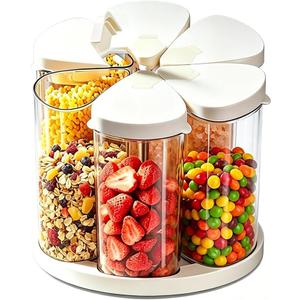 Ankou Rotating Food Storage Containers Set of 6, 23oz (690ml) Clear PET Jars with Dual Pour Lids, 360° Lazy Susan Pantry Organizer for Snacks, Cereal, Nuts, Oats & Dry Foods, Kitchen Grain Dispenser