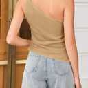 Cicy Bell Womens One Shoulder Tank Tops Summer Going Out Tops Ruched Asymmetrical Sleeveless Shirts Brown (L)
