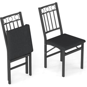 JOIN IRON Folding Dining Chair Set of 2, Rustic Brown Wood Seat with Metal Frame, Foldable Kitchen Chairs, No Assembly Required, Space Saving Chairs for Small Apartment and Dining Room (Black)