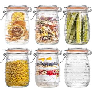 32 Oz Glass Mason Jars with Airtight Lids 6 Pack, Wide Mouth Canning Jars with Clip Top Lids for Kitchen Storage Pickling Salad Jams Coffee Beans