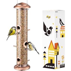 iBorn Metal Bird Feeders Brushed Copper Wild Bird Feeder for Outdoors Hanging All Metal Brushed Copper Finishing 14 Inch 6 Port(Seed is not Included)