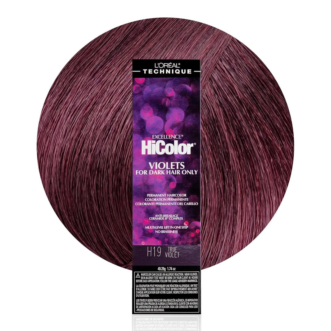 L'Oral Technique HiColor Violet & Blacks Permanent Hair Color - Anti-Breakage Ceramide R Complex, Multi-Lift with No Brassiness, For Dark Bases, Long Lasting Color