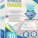 Vacuum Storage Bags with Hand Pump, Plastic Packaging Bags, 80% Space Saver Vacuum Seal Bags for Clothing, Travel Lugggage, Blankets, Comforters, 10 Medium