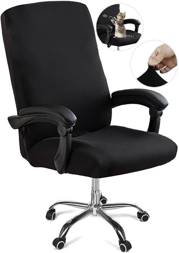Office Chair Cover, Removable Desk Chair Cover with Zipper, Stretch Anti-dust Universal Rotating Office Seat Slipcover, Washable High Back Computer Seat Protector for Pets, Large, Black (Large, Black)