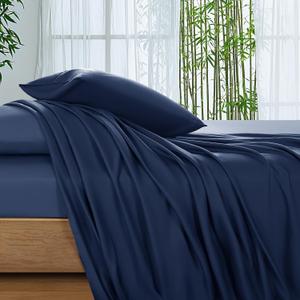 SONORO KATE 100% Viscose Derived from Bamboo_Sheets King Size, Ultra Breathable & Cooling Bed Sheets for Hot Sleepers, Hotel Luxury Silky Bedding Sheets, 16" Deep Pocket - 4PC (Navy Blue,King)