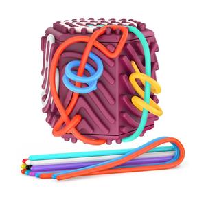 3D Sensory Activity Board,Silicone Cube Fidget Toy for Anxiety,Calming,ADHD,Stress & Autism Fidget Board,Quiet Fidget Toys,Sensory Boards for Kids 3+ & Adults,with 10 Strings(Octahedral，Purple)