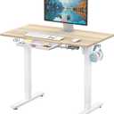 SHW 40-Inch Electric Height Adjustable Standing Desk with Drawer, Memory Preset and Cable Management Tray, Maple