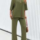 PRETTYGARDEN 2 Piece Lounge Sets for Women Summer 2025 Short Sleeve Tops Wide Leg Pants Matching Travel Outfits Clothing (Army Green,X-Small) 