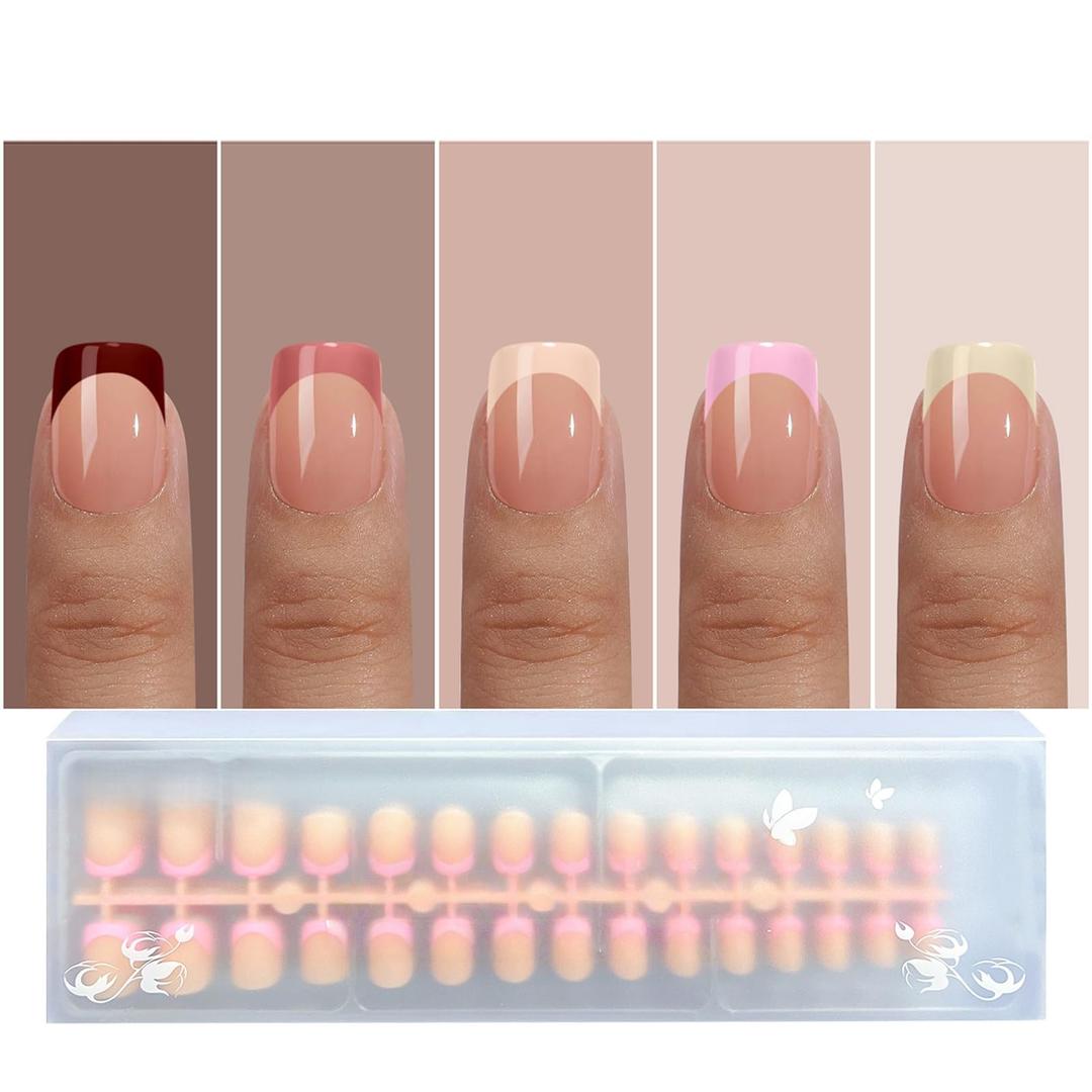 2 x French Tip Press On Nails, OPkssnails 150pcs French Press ON Nails Extra Short Square, Pre-lasting Soft Gel Nails, Soak Off Acrylic False Nails for Nail Art DIY Extension 15 Size