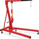 2 Ton Hydraulic Engine Hoist, 4400 LB Foldable Mobile Cherry Picker with 6 Casters & Adjustable Telescopic Booms, Heavy Duty Engine Crane for Garage, Warehouse, Auto Repair, Red