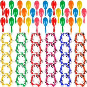 60 Pcs Shaker Musical Instruments Set Including 30 Mini Maracas Shakers 30 Handheld Plastic Tambourine for Kids Preschool Early Music Learning