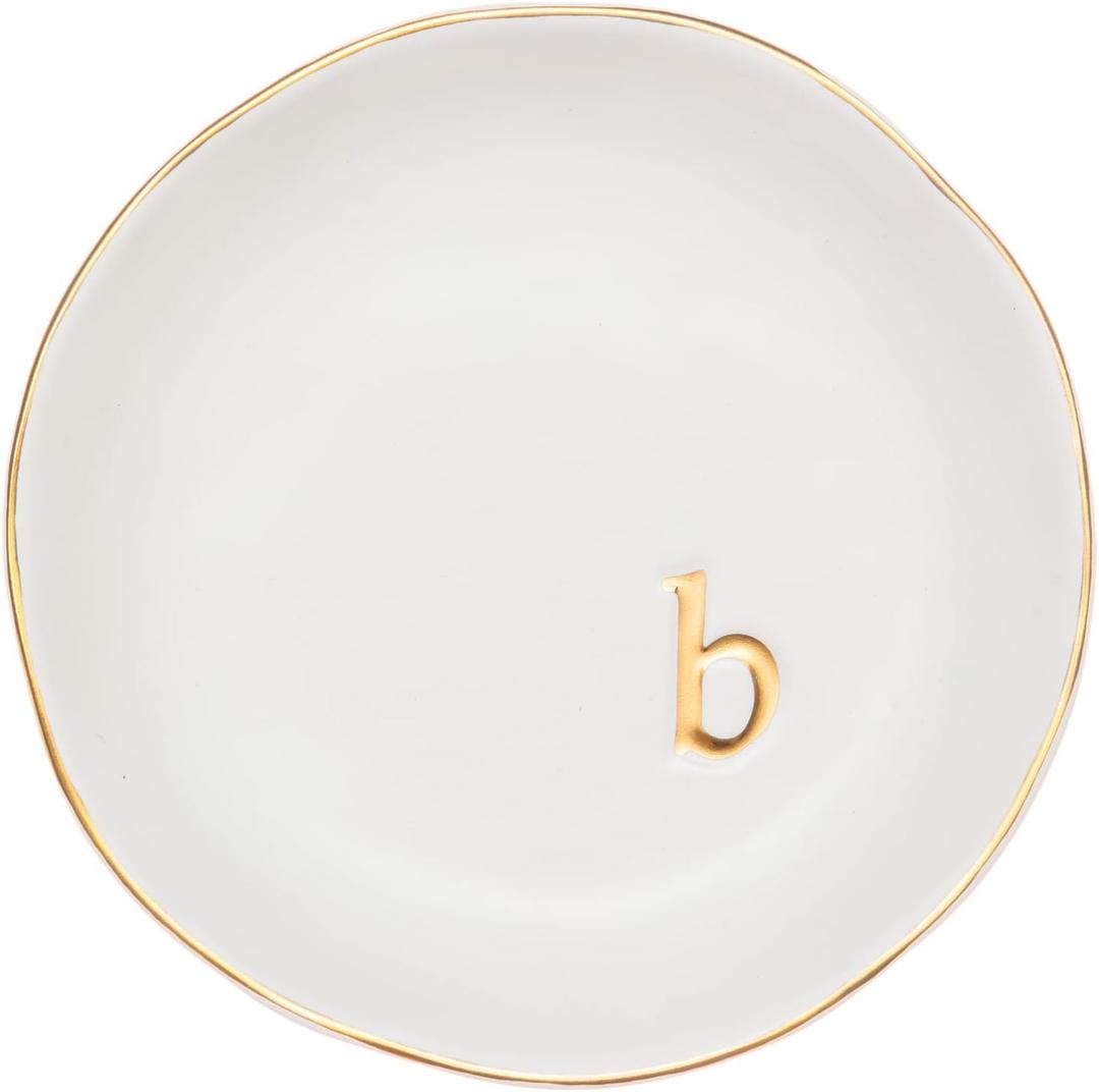 COLLECTIVE HOME - Ceramic Jewelry Tray, Decorative Trinket Dish for Rings Earrings Necklaces Bracelet Watch Keys, Birthday Mother's Day for Women, 4.75", White Surface (B)