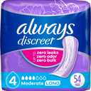 Always Discreet, Incontinence & Postpartum Pads For Women, Size 4, Moderate Absorbency, Long Length, 54 Count
