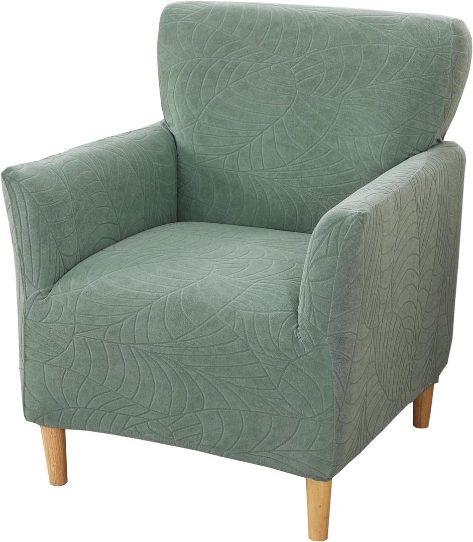 Stretch Chair Covers Armchair Slipcovers 1-Piece Jacquard Banquet Accent Chair Covers with Arms Soft Chair Slipcovers for Living Room Kids Pets Friendly Furniture Protector,Green
