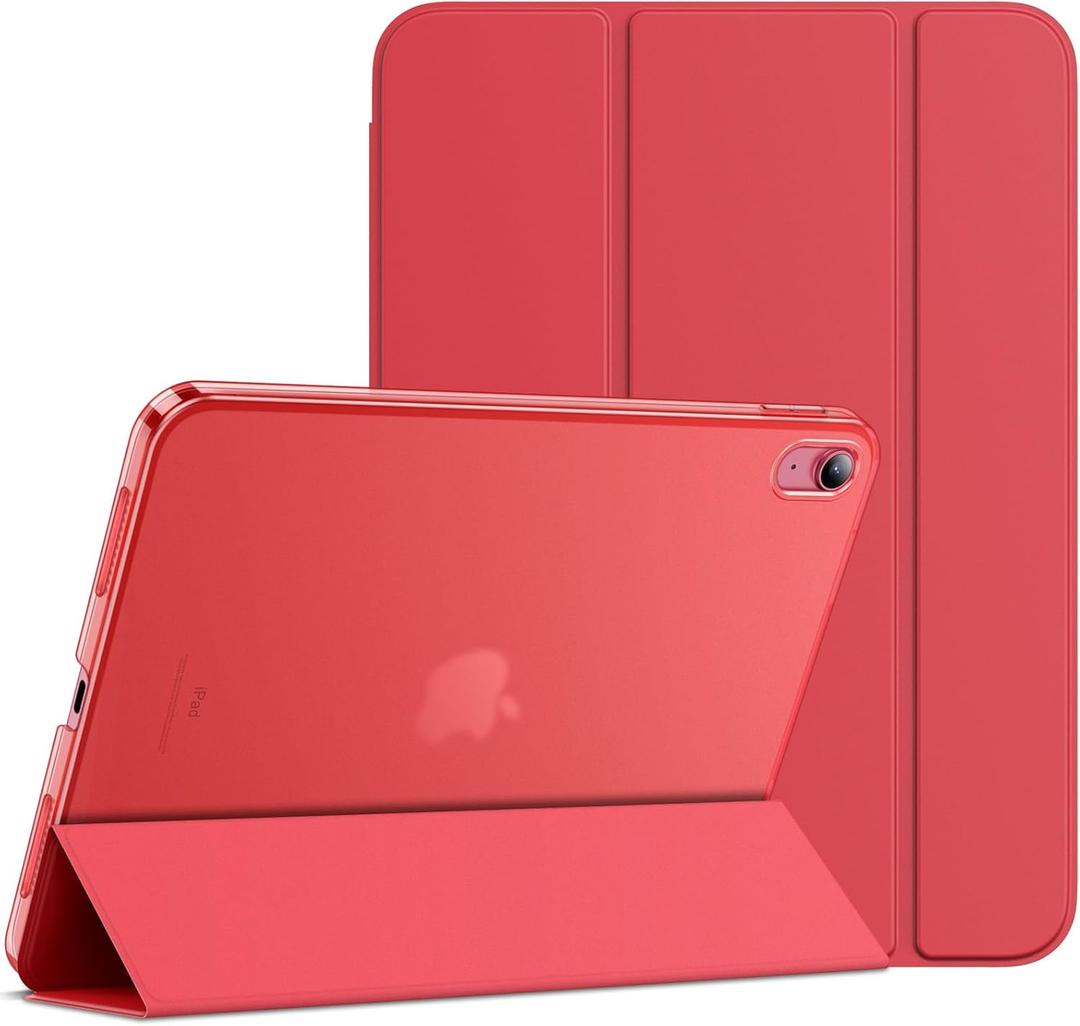 JETech Case for iPad (A16) 11th Generation 11 Inch 2025 / iPad 10th Generation 10.9 Inch 2022, Slim Smart Cover with Hard PC Translucent Back, Supports Touch ID, Auto Wake/Sleep (Red)