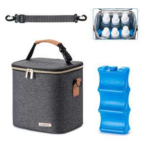 Breastmilk Cooler Bag with Ice Pack Fits 6 Baby Bottles Up to 9 Ounce, Baby Bottle Bag with Shoulder Strap for Nursing Mom Daycare, Dark Grey (Deep Grey)